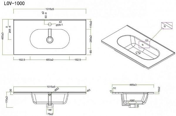 Раковина BelBagno 101 см LOV-1000-LVB фото 4