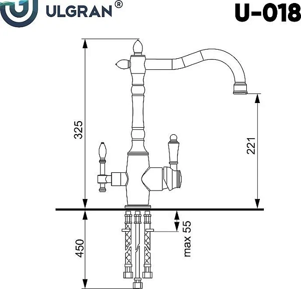 Смеситель Ulgran Classic U-018 Бронза для кухонной мойки фото 2