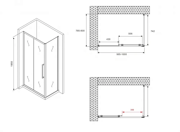 Душевой уголок ABBER Schwarzer Diamant 80x100 AG30100BMH-S80BM стекло матовое профиль черный без поддона фото 5