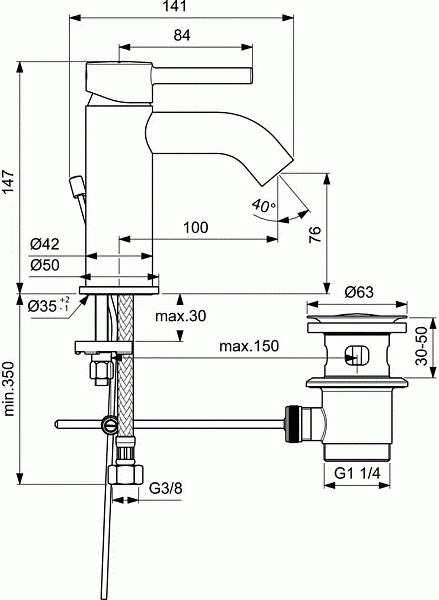 Смеситель Ideal Standard Ceraline BC193AA для раковины с донным клапаном фото 3