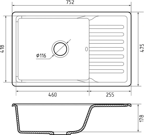 Мойка для кухни GranFest Quarz 72 серый 80 см фото 3