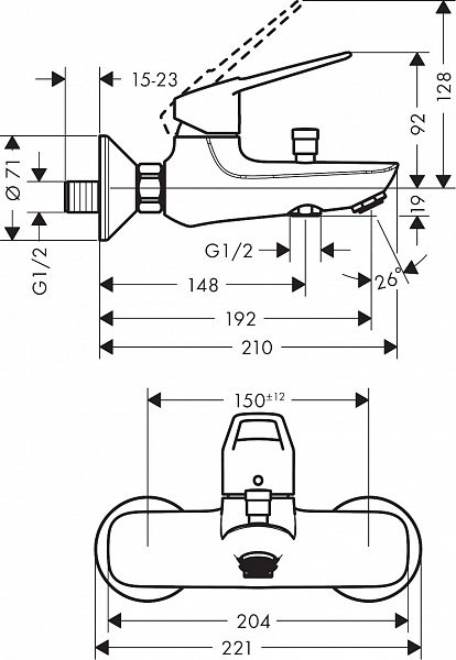 Смеситель Hansgrohe Novus Loop 71340000 для ванны с душем фото 3