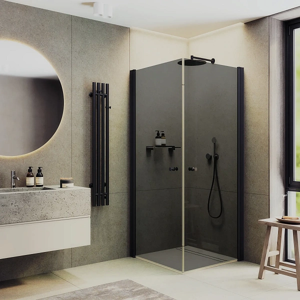 Душевой уголок MaybahGlass 90x90 MGY-1300-6 профиль черный стекло графит фото 1