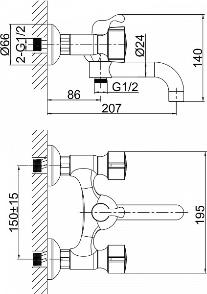 Смеситель D&K Hessen Torhall DA1413241 для ванны с душем фото 2