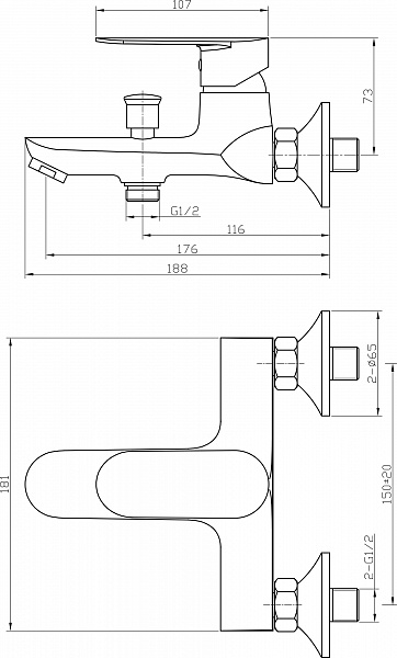 Смеситель Agger Splendid A0910000 для ванны с душем фото 2