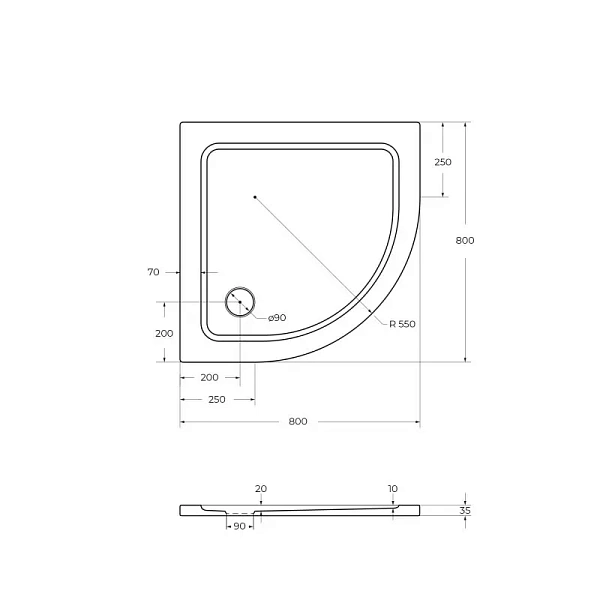 Душевой поддон Cezares 80x80 TRAY-M-R-80-550-35-W из стеклокомпозита фото 2