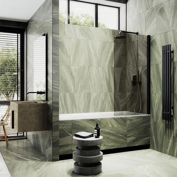 Шторка для ванны MaybahGlass 60x140 MGV-611-6 профиль черный стекло бронза фото 1