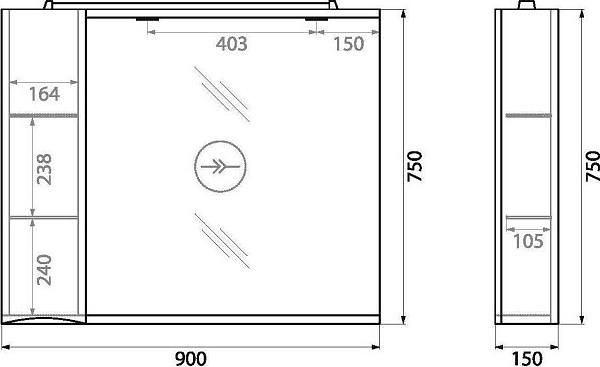 Зеркало-шкаф BelBagno Marino 90x75 MARINO-SPC-900/750-1A-BL-P-L левое с подсветкой фото 14