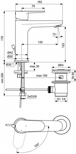 Смеситель Ideal Standard Cerafine O BC702AA для раковины с донным клапаном фото 2