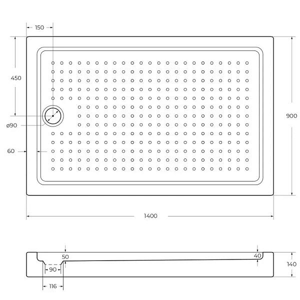 Душевой поддон Cezares 140x90 TRAY-A-AH-140/90-15-W акриловый фото 2