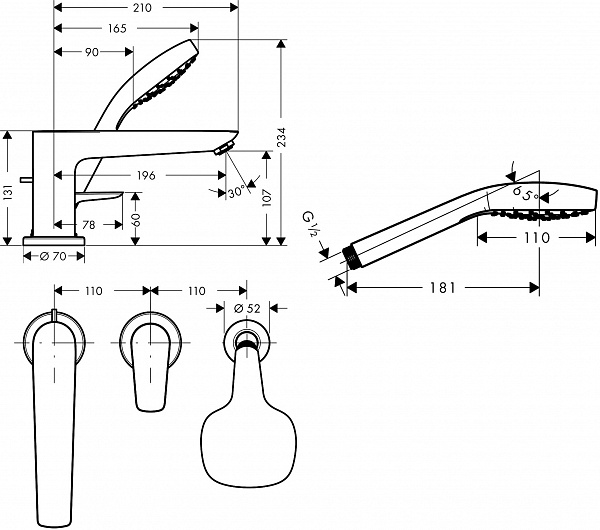 Смеситель Hansgrohe Talis E 71731000 на борт ванны фото 2