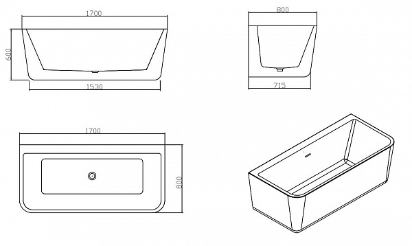 Акриловая ванна Vincea 170x80 VBT-211 фото 3