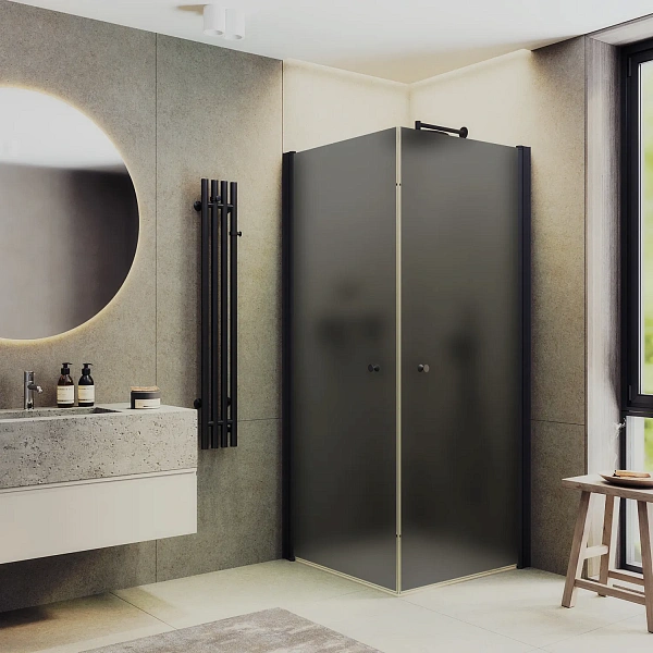 Душевой уголок MaybahGlass 90x90 MGY-1299-6 профиль черный стекло графит фото 1