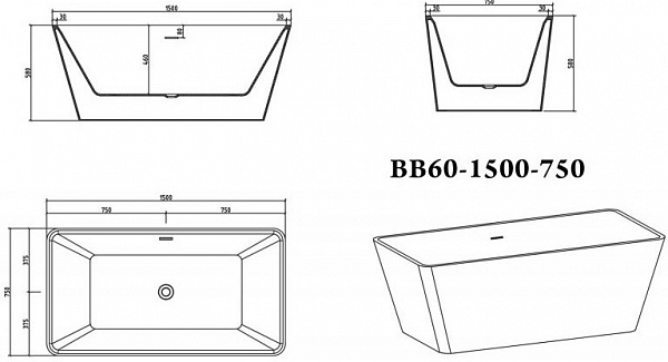 Акриловая ванна BelBagno 150x75 BB60-1500-750 фото 4
