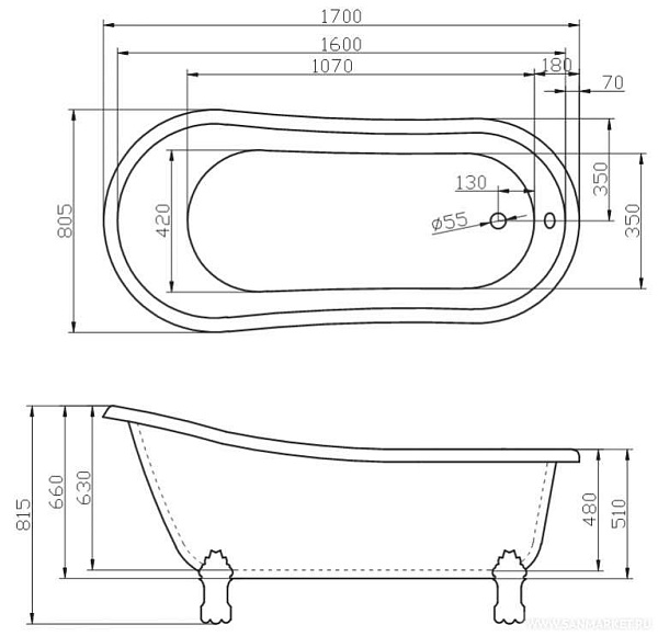 Акриловая ванна BelBagno 170x80 BB04-ROS фото 6