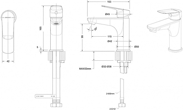 Смеситель Bravat Rhein F1429564BW-9-ENG для раковины фото 2