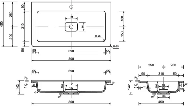 Мебельная раковина Style Line Каре Люкс 80 СС-00002263 фото 3