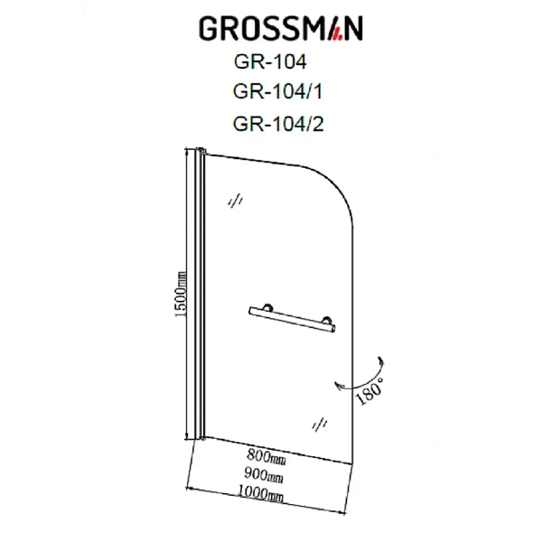 Шторка для ванны Grossman 90x150 GR-104/1 профиль хром стекло прозрачное фото 3