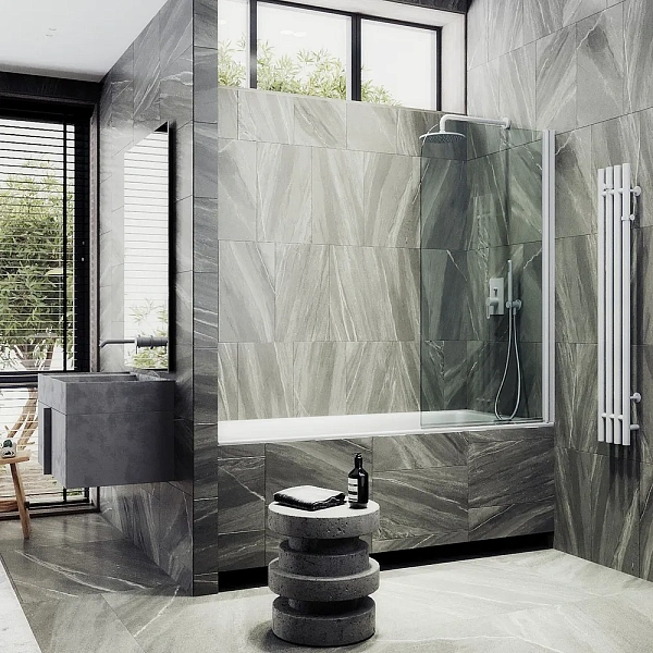 Шторка для ванны MaybahGlass 60x140 MGV-598-1 профиль белый стекло бесцветное фото 1