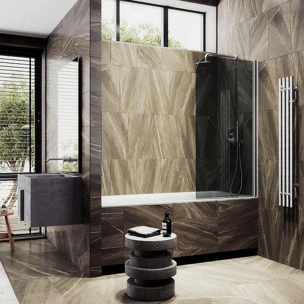 Шторка для ванны MaybahGlass 50x140 MGV-608-5 профиль хром стекло графит фото 1