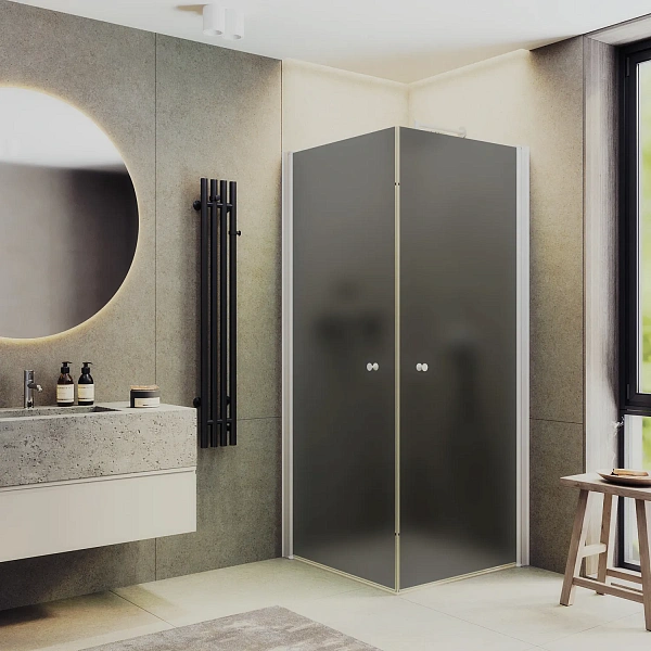 Душевой уголок MaybahGlass 90x90 MGY-1299-1 профиль белый стекло графит фото 1