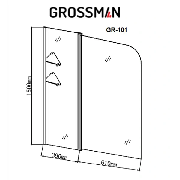 Шторка для ванны Grossman 100x150 GR-101 профиль хром стекло прозрачное фото 3