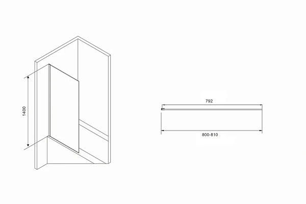 Душевая шторка на ванну ABBER Immer Offen 80x140 AG71080B стекло прозрачное профиль черный фото 3