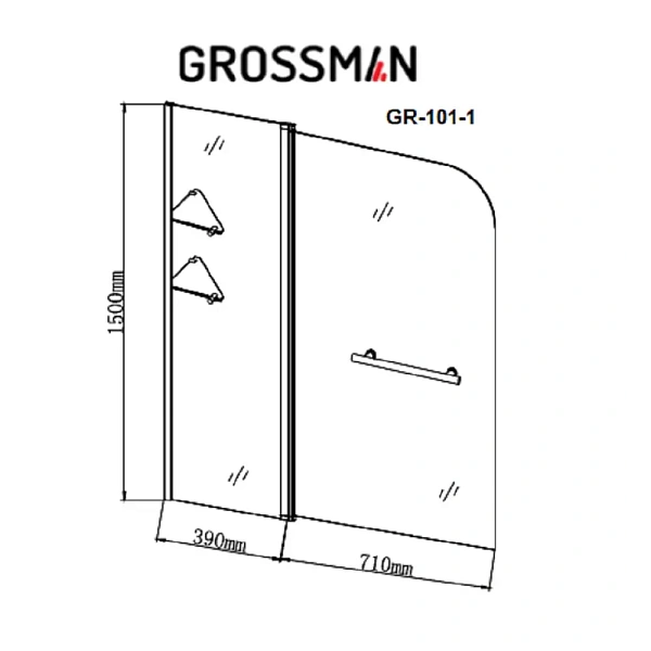 Шторка для ванны Grossman 110x150 GR-101/1 профиль хром стекло прозрачное фото 3