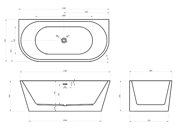 Акриловая ванна ABBER 170x80 AB9216-1.7MW фото 4