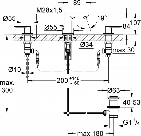 Смеситель Grohe Eurosmart Cosmopolitan 20187000 для раковины с донным клапаном фото 3