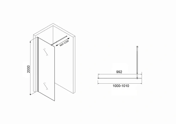 Душевая перегородка ABBER Immer Offen 100x200 AG61101R8 стекло рифленое профиль черный фото 4