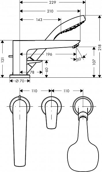 Смеситель Hansgrohe Talis E 71730000 на борт ванны фото 2