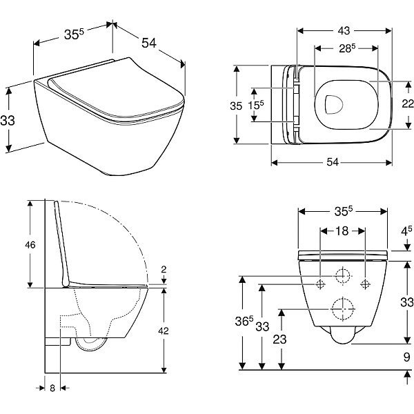 Унитаз Geberit Smyle Square 500.683.00.2 подвесной с микролифтом фото 2