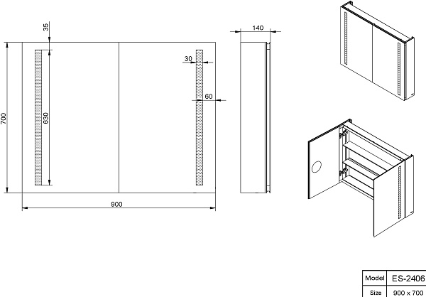 Зеркало-шкаф Esbano 90x70 ESMS2406 с подсветкой фото 3