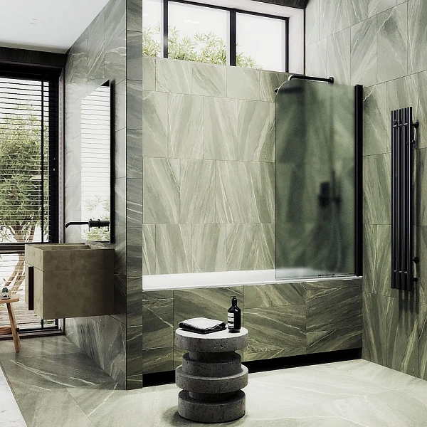 Шторка для ванны MaybahGlass 60x140 MGV-615-6 профиль черный стекло сатин фото 1