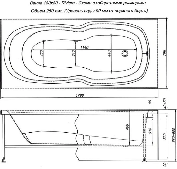 Акриловая ванна Aquanet Riviera 00231080 180x80 с каркасом фото 3