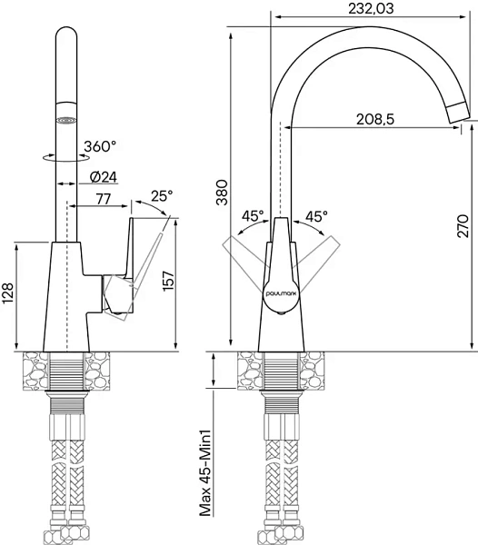 Смеситель для кухонной мойки Paulmark Holstein Ho212065-CR фото 3