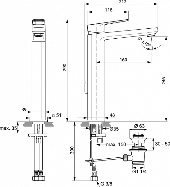 Смеситель Ideal Standard Tonic II A6328AA для раковины-чаши с донным клапаном фото 4