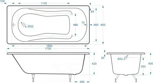 Чугунная ванна Vinsent Veron Haiti VHT1708042-AS с антискользящим покрытием фото 2
