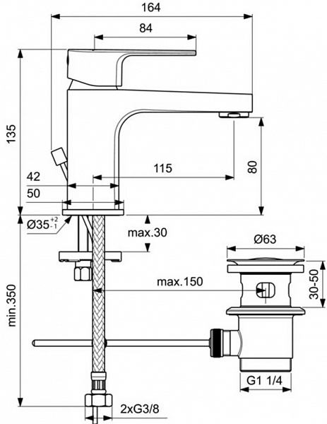 Смеситель Ideal Standard Cerafine D BC685AA для раковины с донным клапаном фото 2