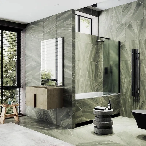 Шторка для ванны MaybahGlass 60x140 MGV-615-6 профиль черный стекло сатин фото 4