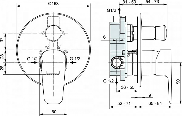 Смеситель Ideal Standard Ceraplan lll A6383AA для ванны с душем с внутренней частью фото 3