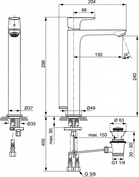 Смеситель Ideal Standard Connect Air A7025A5 для раковины-чаши с донным клапаном фото 2