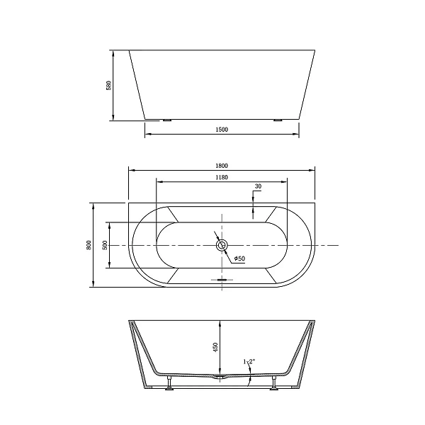 Ванна акриловая Vincea 180x80 VBT-421-1800 с щелевым переливом и в комплекте сифон с гидрозатвором фото 3