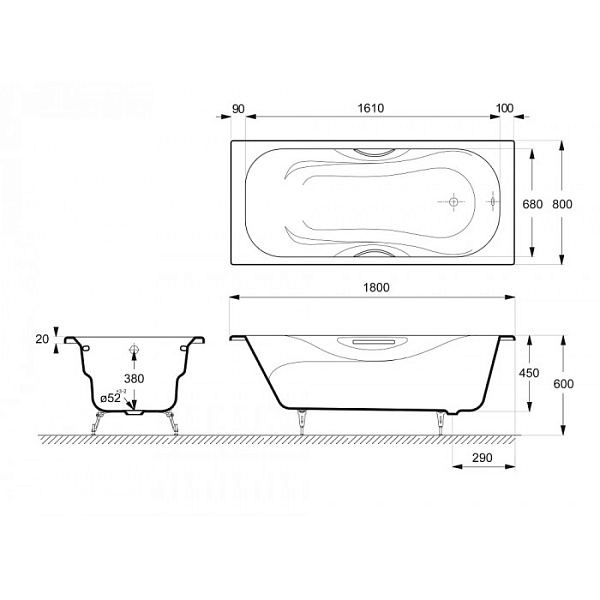 Ванна чугунная Delice Malibu 180x80 DLR230610R-AS с отверстиями под ручки и антискользящим покрытием фото 2