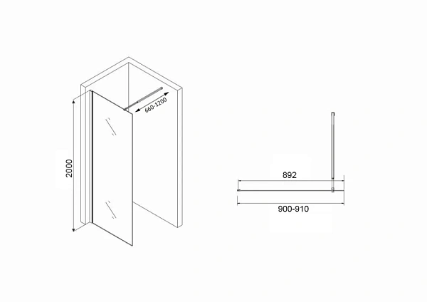 Душевая перегородка ABBER Immer Offen 90x200 AG61091R8 стекло рифленое профиль черный фото 4